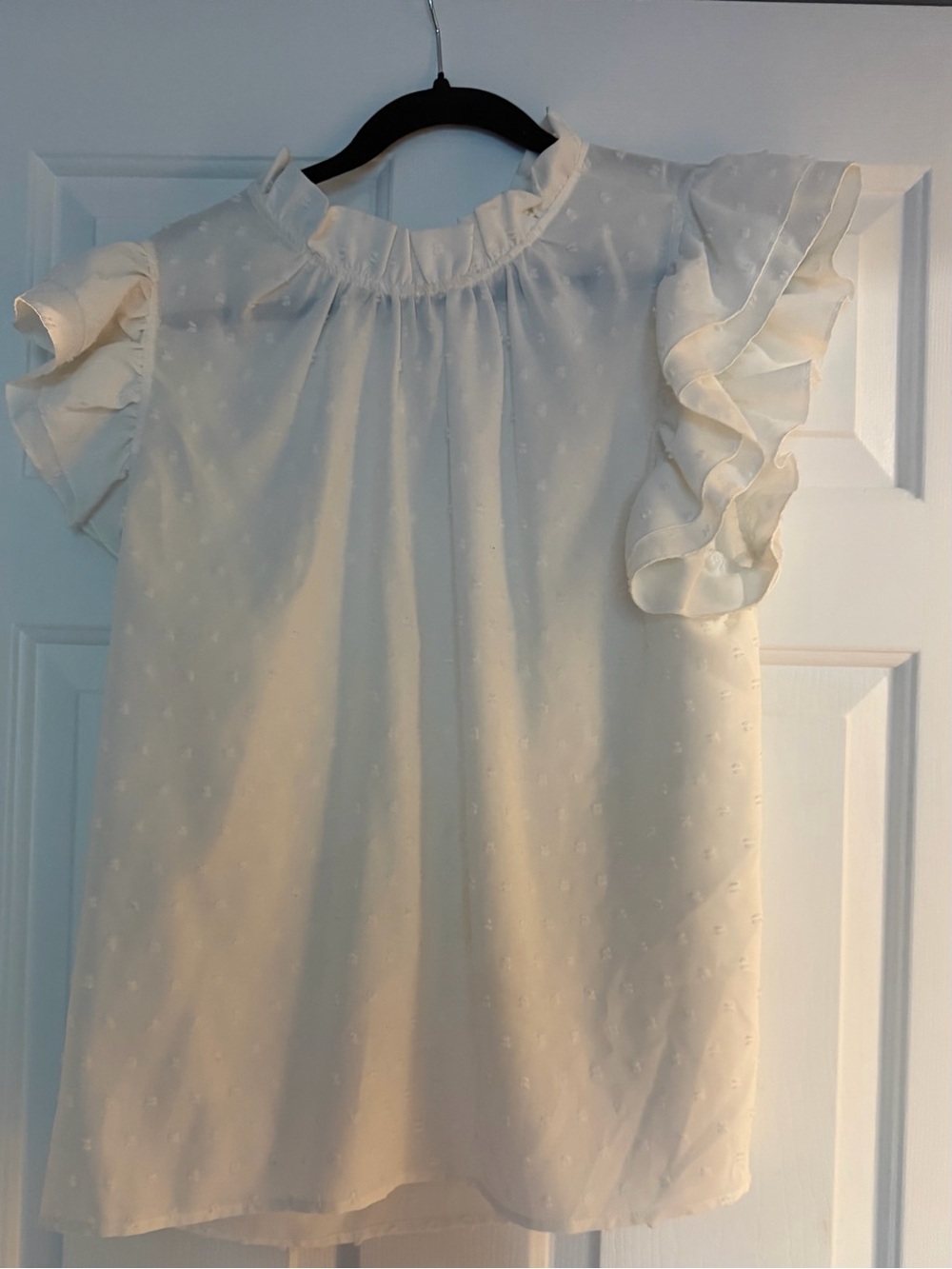 Cream Ruffle Sleeve Blouse with Textured Dot Detail